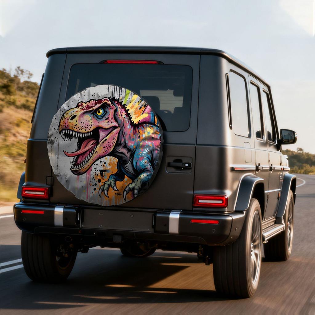 Graffiti T Rex Tire Cover Polyester Waterproof Street Art Style Vehicle Protector