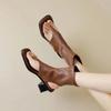 Fashion French Style Soft Leather Roman Sandals Women's Summer New Thick Heel Short Bootie Beach Shoes Rubber Sole Simple Design