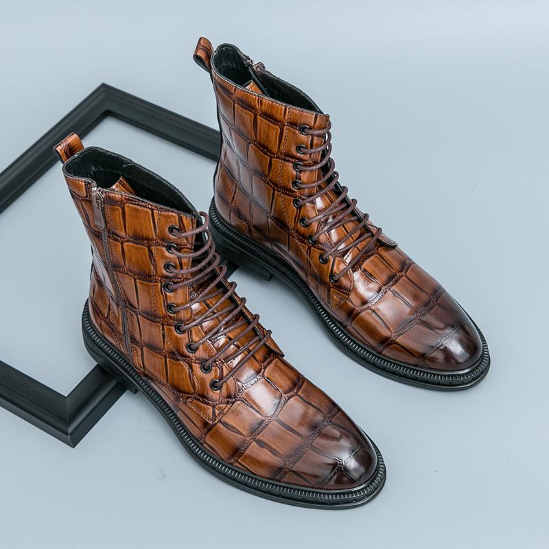 Fashion Men's Fashionable Pointed Leather Chelsea Boots Versatile British Style Business High Top Casual Boots Street Motorcycle Boots