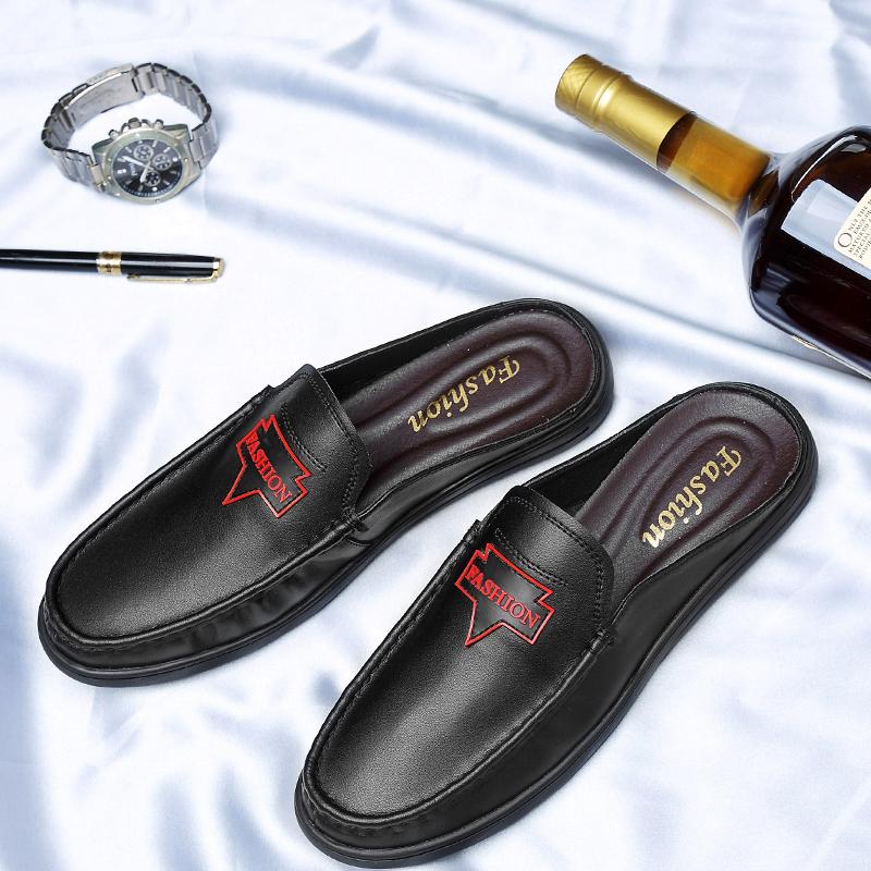 Men'S Sandals Wear Half Slippers For Men Genuine Leather Mens Shoes Summer Breathable Luxury Shoes Casual Loafers Man Moccasins