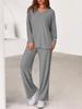 2025 Stylish European & American Loose-Fit Casual Pocket Round Neck Wide-Leg Set for Women