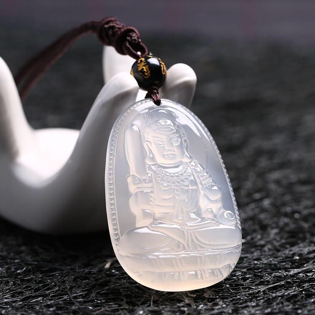 White agate eight guardian natural crystal Guanyin pendant, twelve zodiac white chalcedony Buddha pendant 202