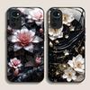 Vintage Floral Stylish Lotus Flower Tempered Glass Phone Case for Motorola Moto G85 G84 G75 Edge 50 Fusion 40 Neo 30 Pro Covers