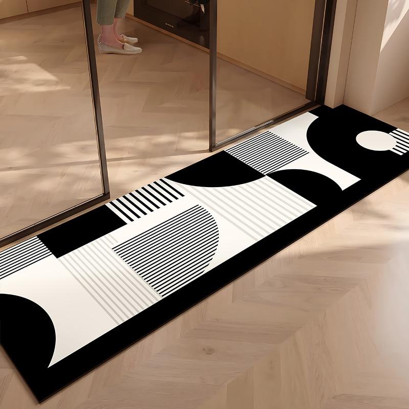 

PVC Kitchen Floor Mat Waterproof Leather Foot Mats Non-slip Oil Proof Carpet Long Rug Black Flower Stripe Home Decoration Rugs 50x80cm