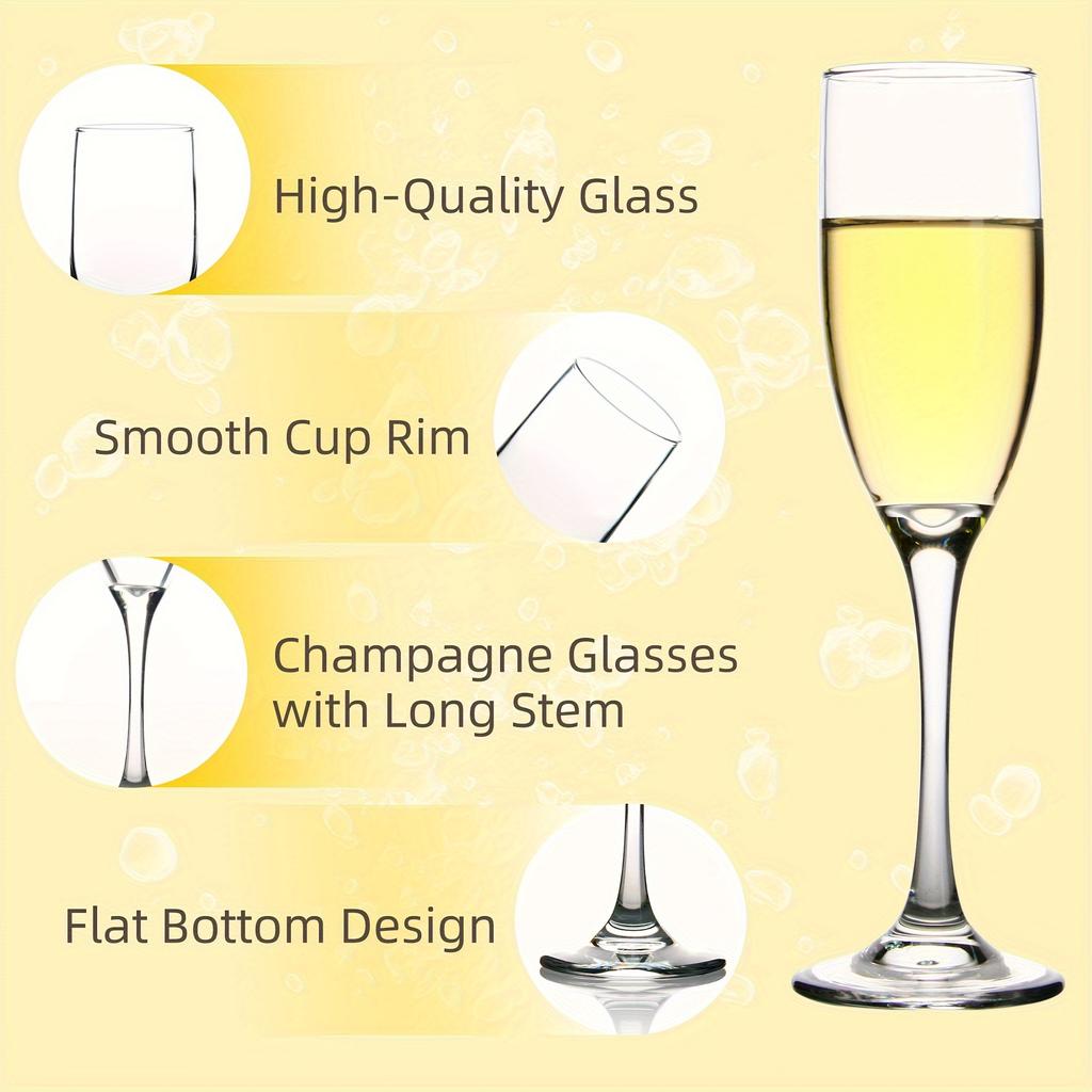 12-teiliges klassisches Champagnerflöten-Set, 170 ml, elegante Champagnergläser mit Stiel, kristallklar, Sektglas