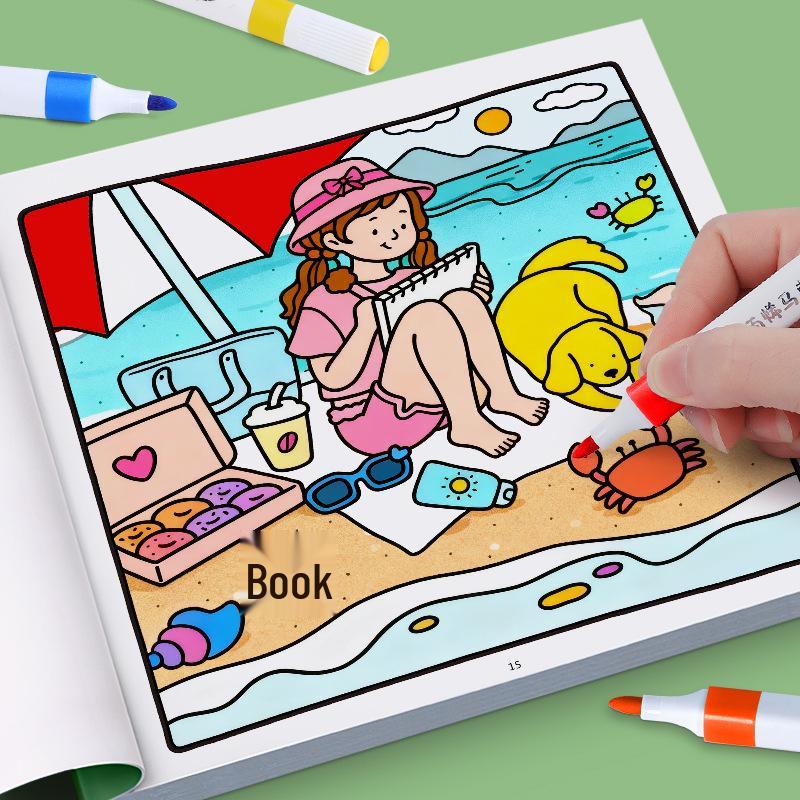 Cross-Border Girlmoments Children's Doodle Coloring Book: Cute, Comfortable, Educational Character Paintings