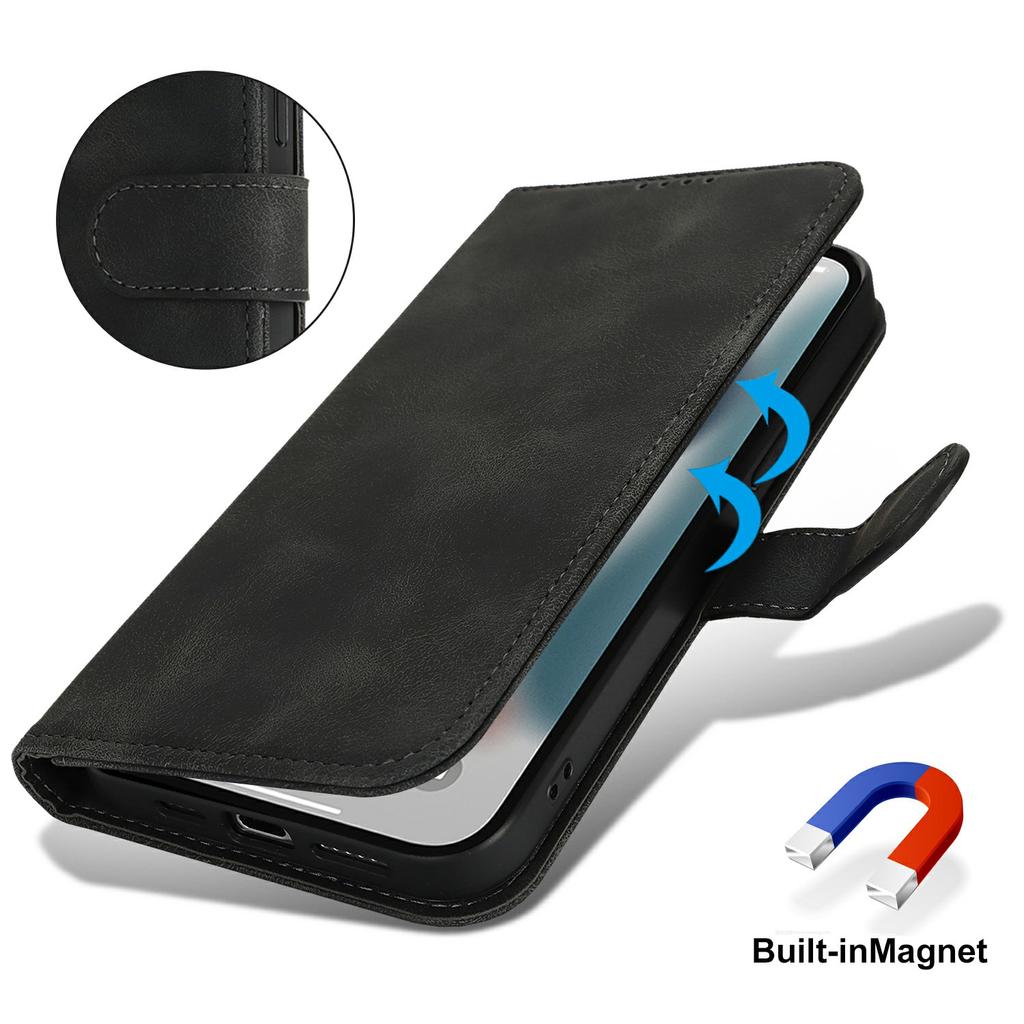 For iPhone 13 Pro Wallet Case Double Folded Edge Skin Touch PU Leather Flip Phone Cover