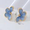 Vintage Blue Drip Oil Flower Stud Flower for Women Exquisite Metal Four Petal Floral Temperament Earrings Wear Jewelry Gift