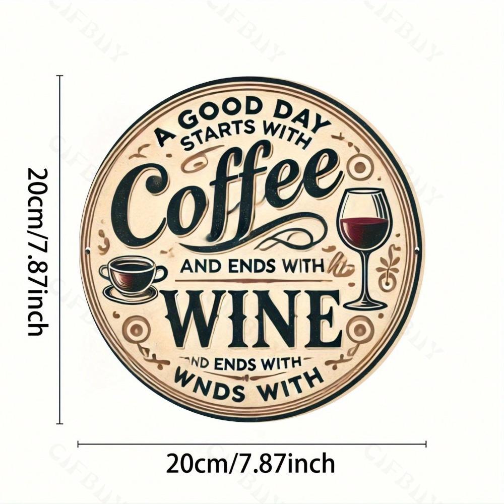 Vintage Coffee Wine Metal Wall Art Round Home Bar Decor Gift