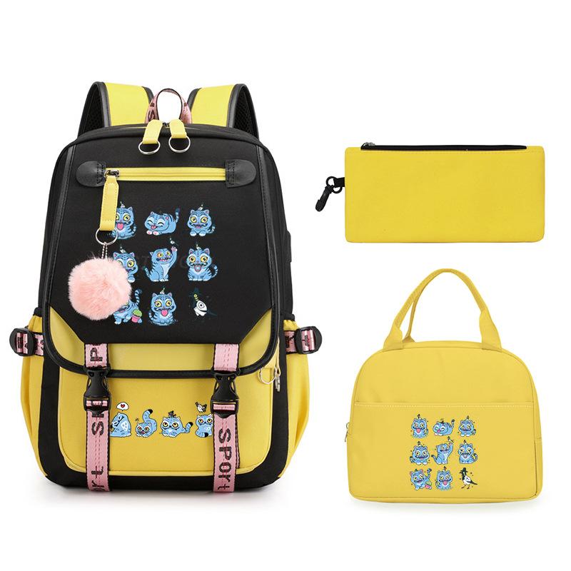 Animation Cartoon Printing Large Capacity Lightweight Student Schoolbag Children'S Leisure Backpack Three-Piece Set