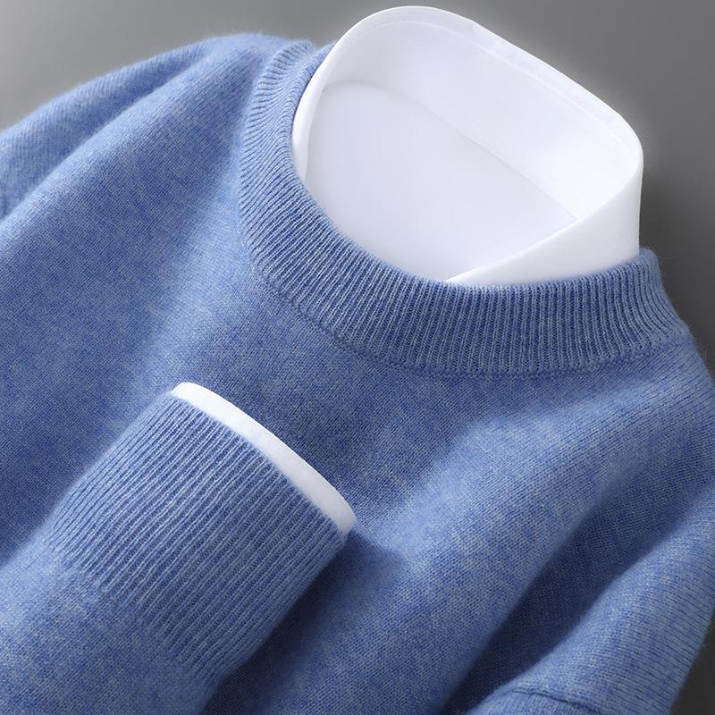 Herren 100% Wolle Rundhals Lockerer Sitz Kaschmir Strickpullover - Große Größen Basisschicht