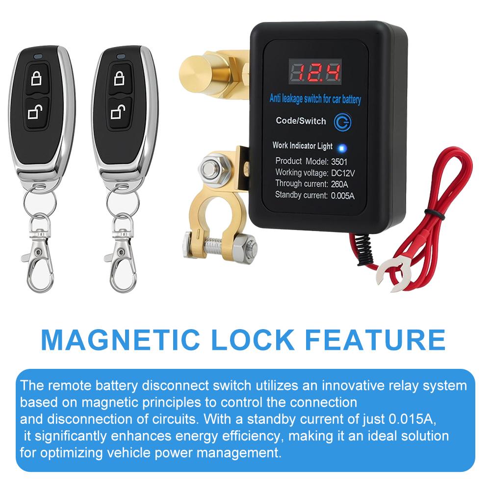 12V Car Battery Anti-Leakage Power-Off Switch 260A Automatic Intelligent Remote Control Disconnect Switchs for Vehicle Safety