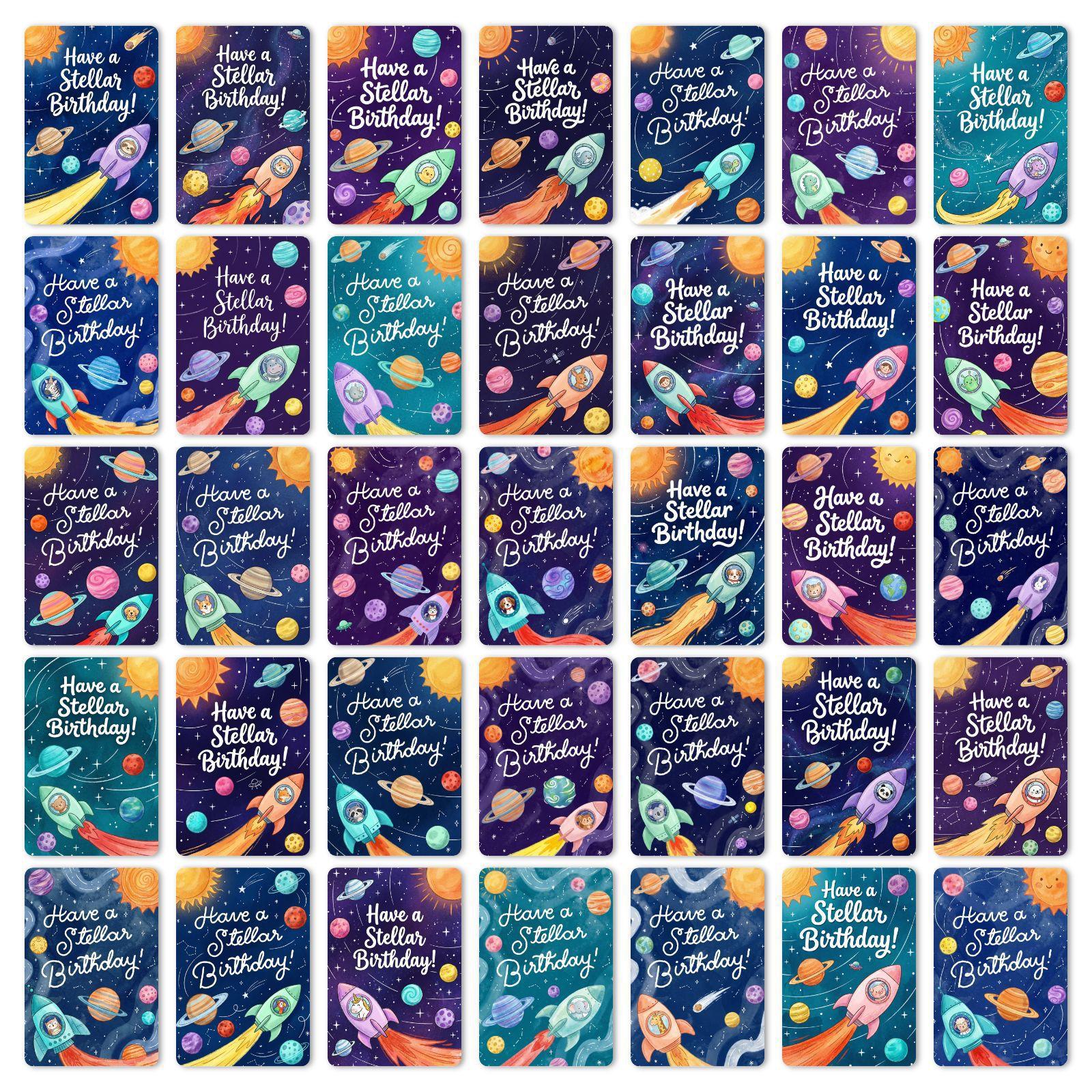 

Space Rocket Birthday Greeting Cards 36 Sets, Wind Children S Party Greeting Cards, Handwritten Message Postcards RXHB0049