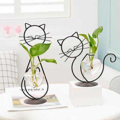 Heart Shape Simple Cat Clear Glass Vase Flower Arrangement Plant Flower Pot Hydroponic Plant Vase