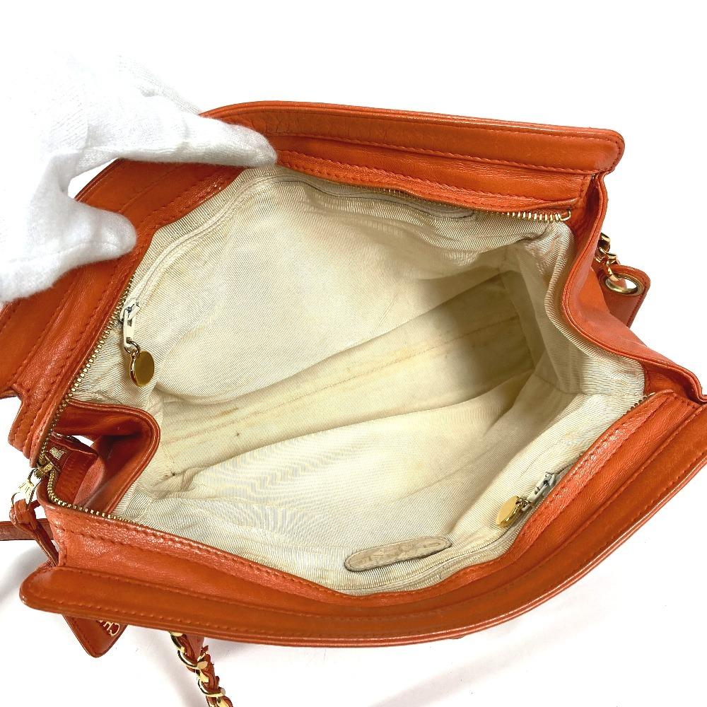 CHANEL vintage CC CC Mark logo Double Chain Tote Bag Shoulder Bag Orange