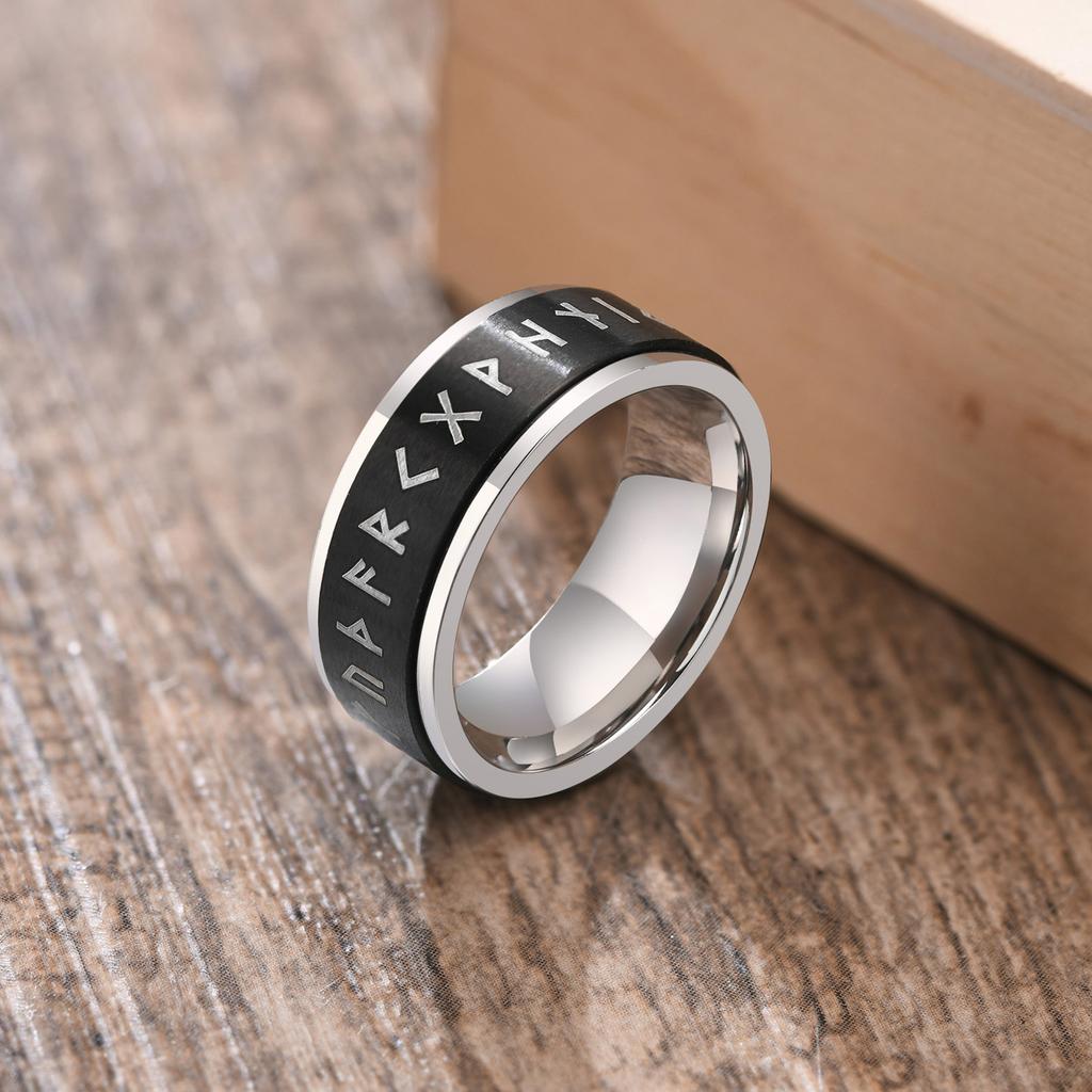 Anel Giratório Vnox 6/8mm para Homens Acessório para Alívio do Estresse Aliança Clássica de Aço Inoxidável Joia Esportiva Rúnica Viking Casual
