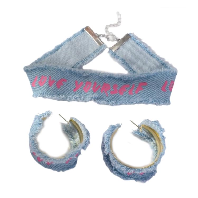 Statement Denims Blue Collar Bracelet Earrings Fashionable Jewelry Accessories Casual Party Wear Set for Women Girls