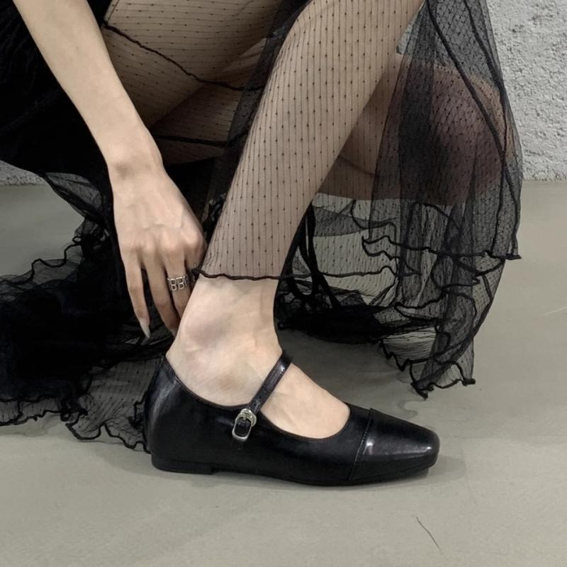 

Fashion 2025 Spring New Pointed Toe One-word Buckle Strap Heightens Temperament Jane Women s Shoes All-match Shoes 35 чёрный