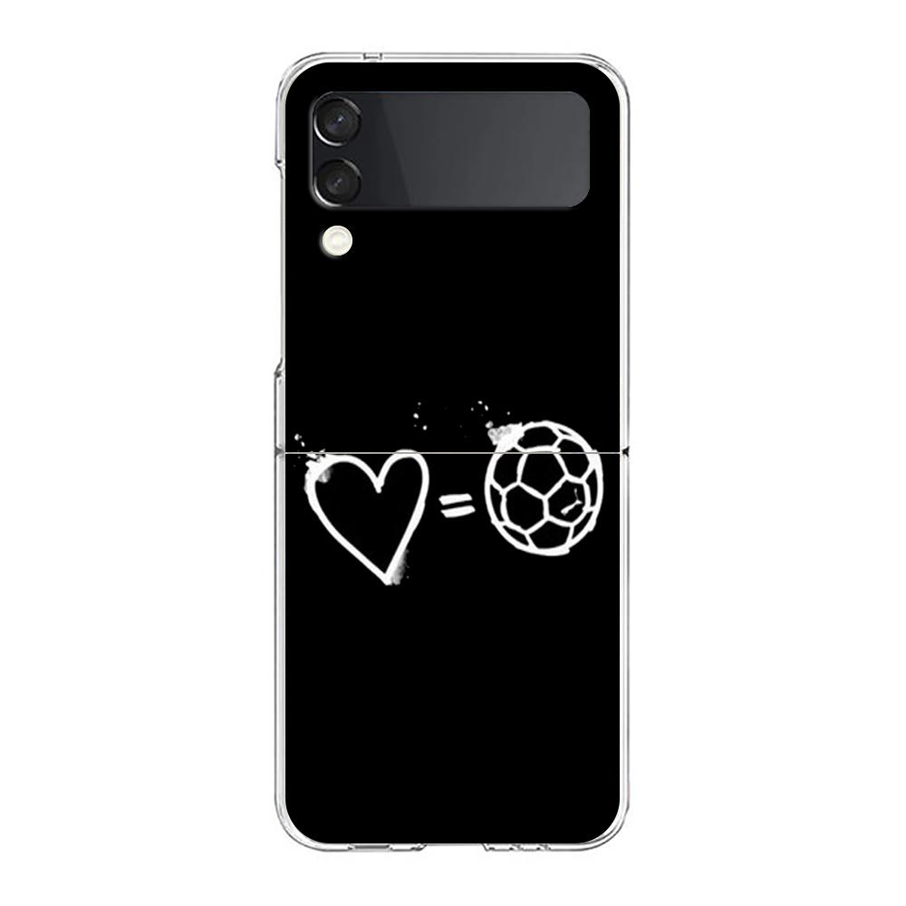 Transparent Phone Case For Samsung Galaxy Z Flip 3 4 5 6 7 Hard Folding PC Z Flip3 Flip4 Cover Soccer Heartbeat