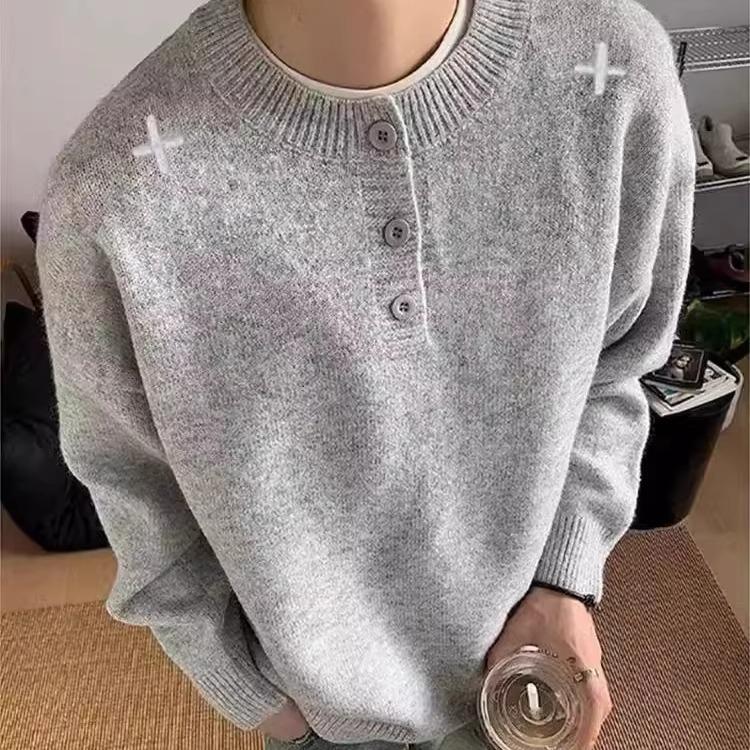 Мужской высококачественный ретро-свитер с воротником-хенли - Осень/Зима, Вязаный XL