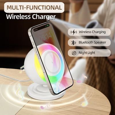Magnetic Wireless Charger Stand & RGB Light Bluetooth Speaker For Magsafe iPhone 17 16 15 14 13 12 Pro Max Fast Charging Station