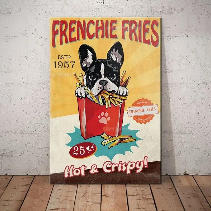 

French Bulldog Coffee Club Dog Tin Sign Funny Puppy Poster Pet Shop Restaurant Home Decoration Vintage Metal Wall Plate Painting 20x30cm（7.8x11.8inch）
