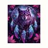1pc Dreamcatcher Wolf Tapestry - Polyester Peach Light Beige Camping Scene Backdrop with Vibrant Neon Feathers & Dreamcatchers,
