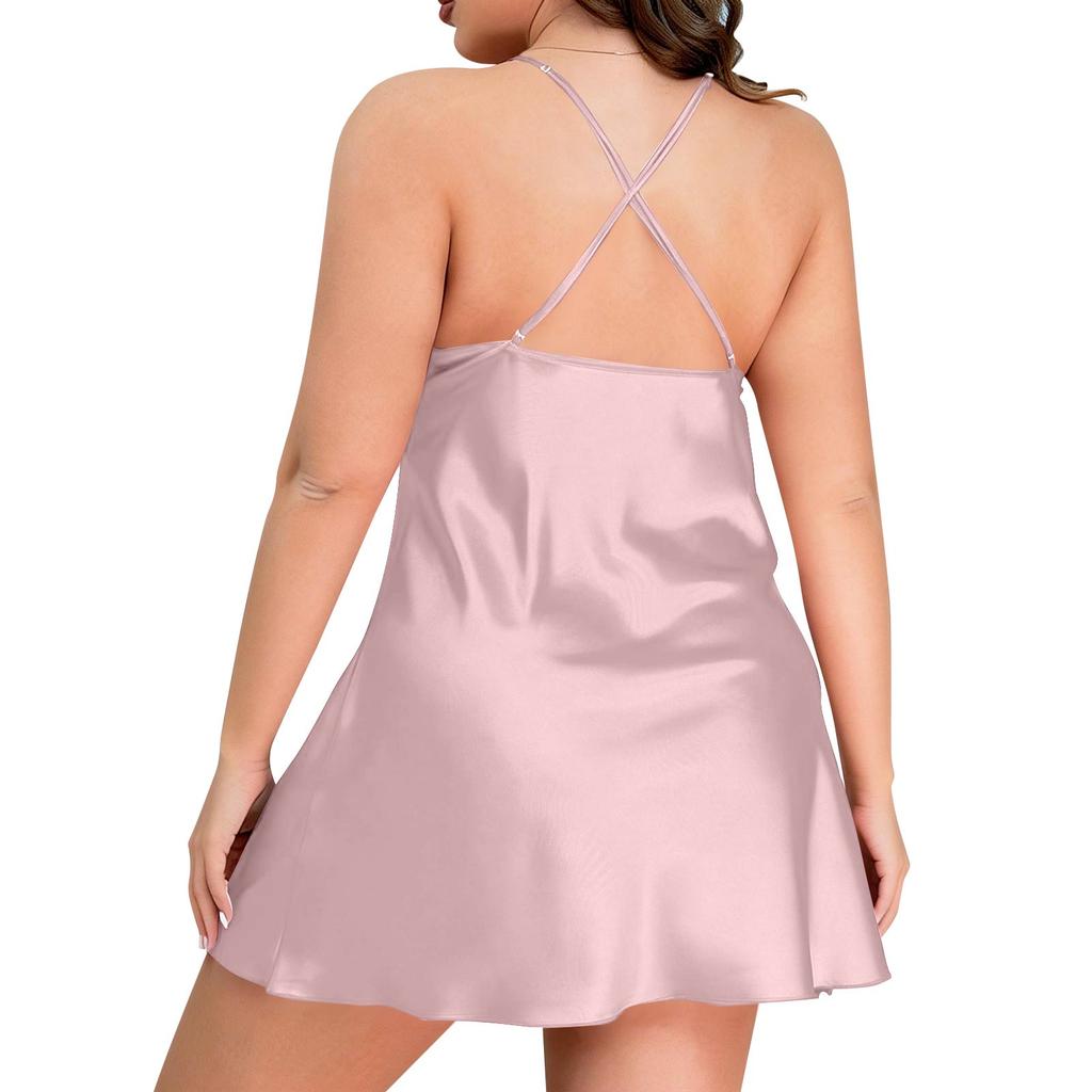 Women's Plus Size Lightweight Homewear Strapless Ice Silk Short Nightdress