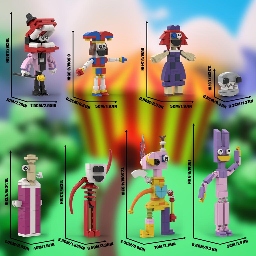 8 Pack Amazing Digital Circus Building Blocks Model Kit,Horror Animated Movie Figure Gifts for Child Adult(450PCS)