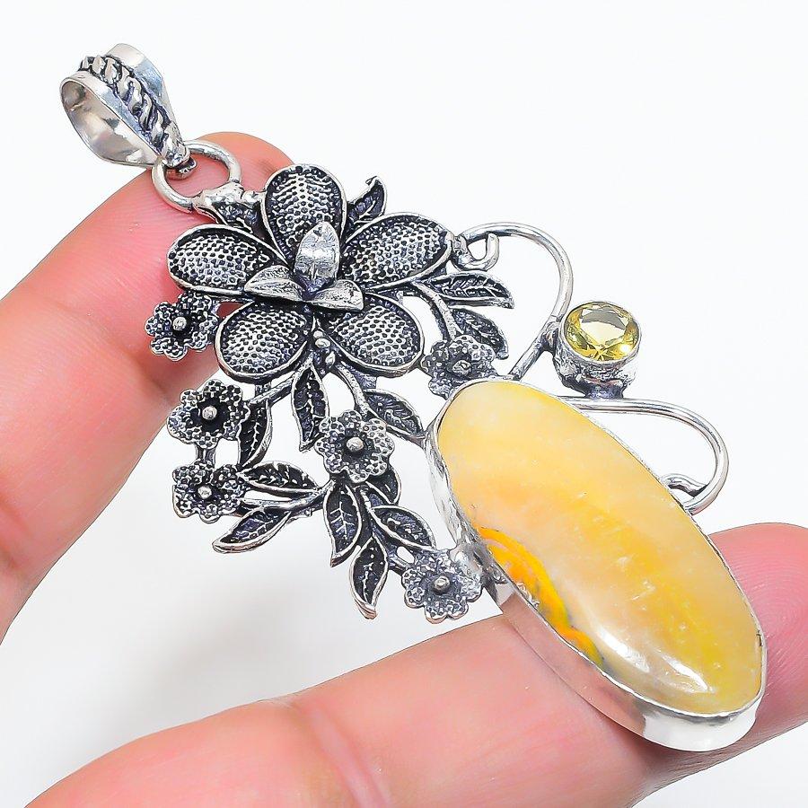 

Подвеска из натурального яшмы «Шмель», цитрина, стерлингового серебра 925 пробы, 3,15 дюйма I9o52