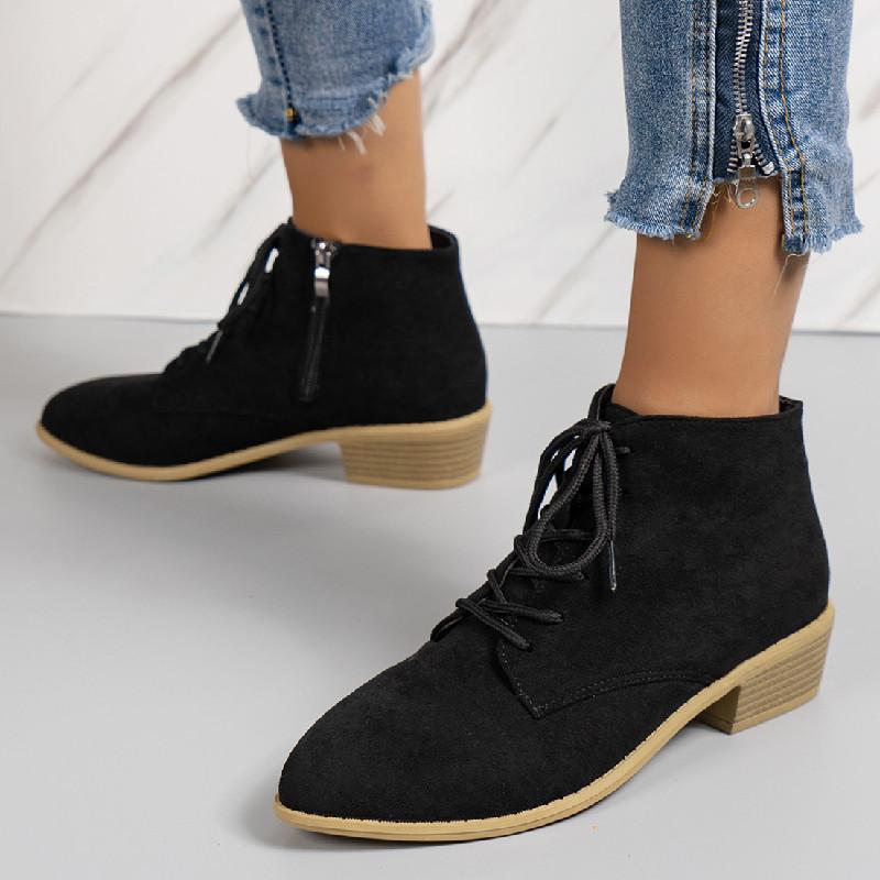 Fashion Women's Boots Autumn Ankle Casual Boots Pointed Low Heels Fashion Front Lace U Side Zip Lace Up Trend Versatile Shoes 2024