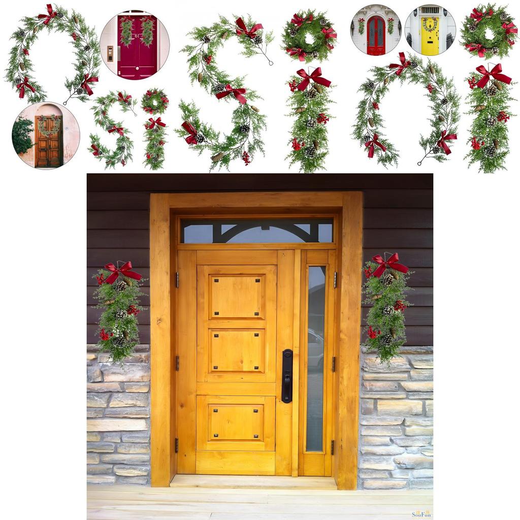 Christmas Rattan Wreath Garland With Berry And Flowers- Diy Fireplace Decor And Tree Ornament