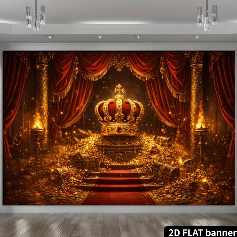 2D Royal King and Treasure Themed Backdrop Photo Background Banner