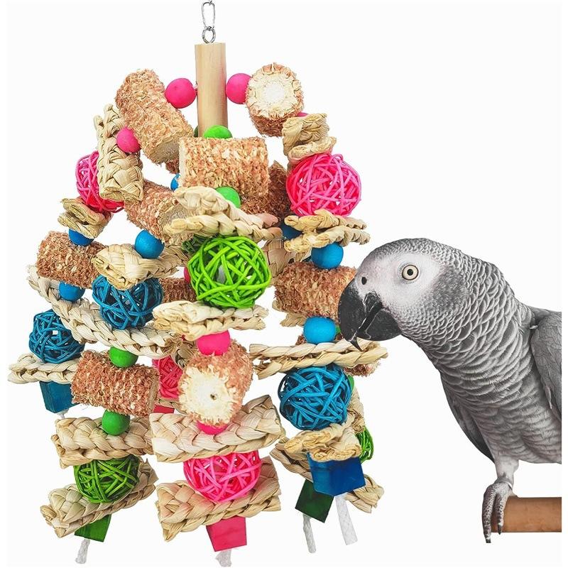 Parrot Toy Large Bite Parrot Bite Toy Vine Ball Bird Toy Colorful Wood Blocks Corn Crust Corn Cob Vine Ball
