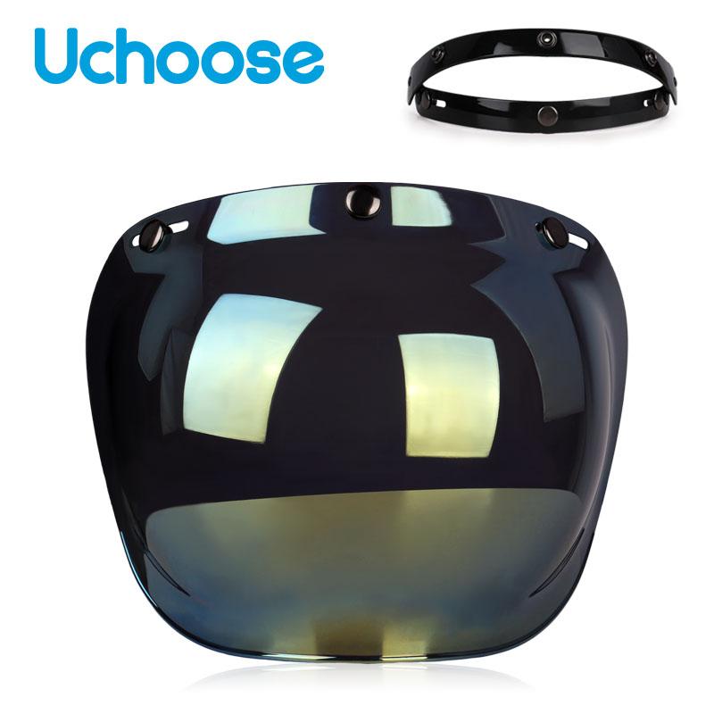 Authentic Bubble Mirror Motorcycle Helmet Three Button Type Retro Style Helmet Lenses Bubble Shield Visors Helmet Accessories