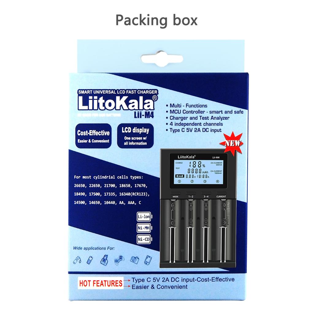 LIITOKALA LII-M4 4 gniazda ładowarka z wyświetlaczem LCD do 18650 26650 14500 AA AAA litowo NiMH