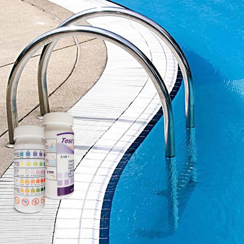50 PCS Swimming Pool 5 In Water Quality Test Strips Multifunctional Swimming Pool Testing Strip Kit for Residual