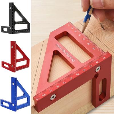 Woodworking 45 ° Ruler, 90 ° Ruler, Line Drawing Ruler, Metric Scale, Multifunctional Right Angle Ruler, Aluminum Alloy Woodworking Tool