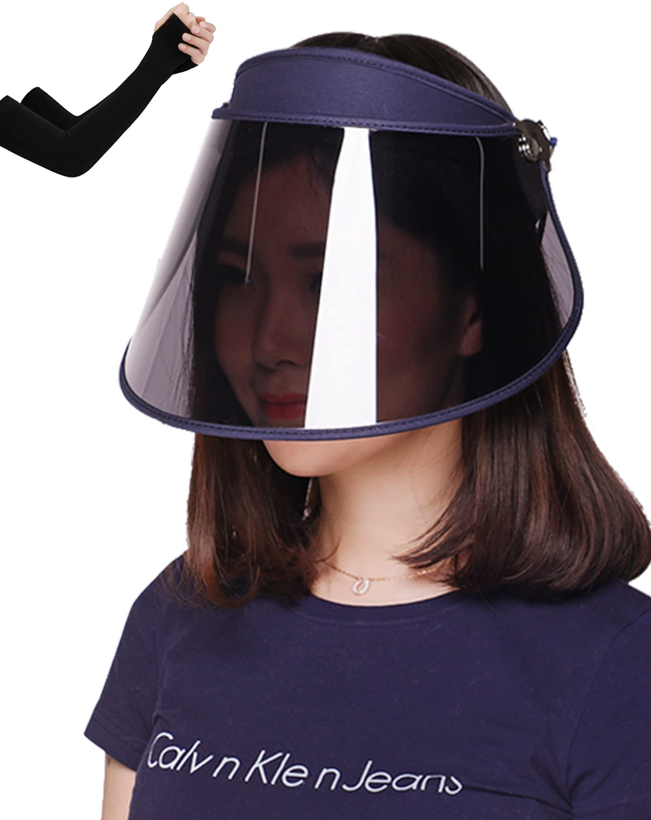 

GOKEI Шляпа от солнца с широкими полями для лица и УФ-защитой, с рукавом UPF, УФ-защита от солнца, синий козырек, козырек, длинный, женский, защита, велоспорт, накидки, 50+, защита, козырек, синий