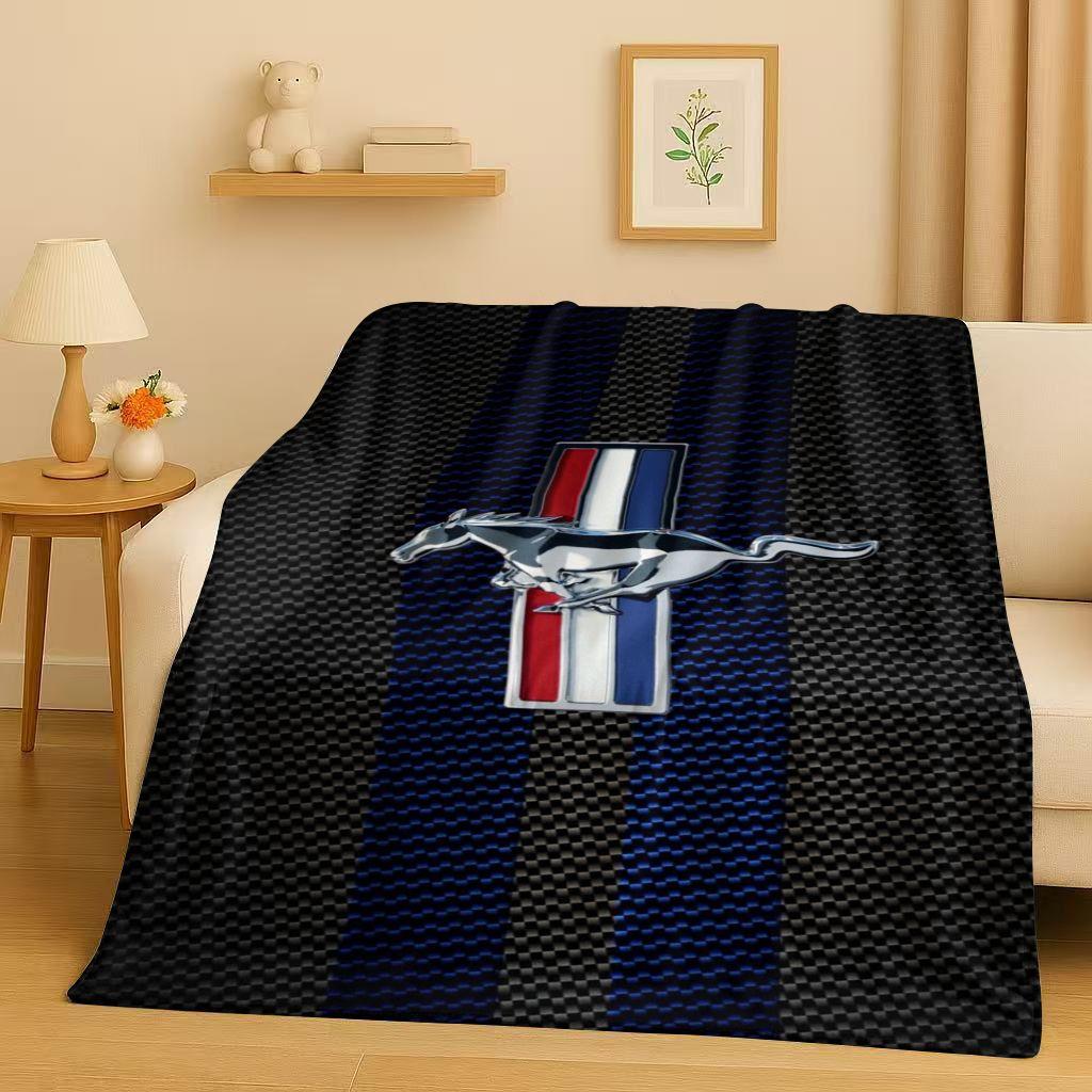 New Mustang Racing Car Logo Flannel Blanket,Ultra Soft Warm Plush Throw for Home Bedroom Bed Sofa Cover Picnic Kids Office