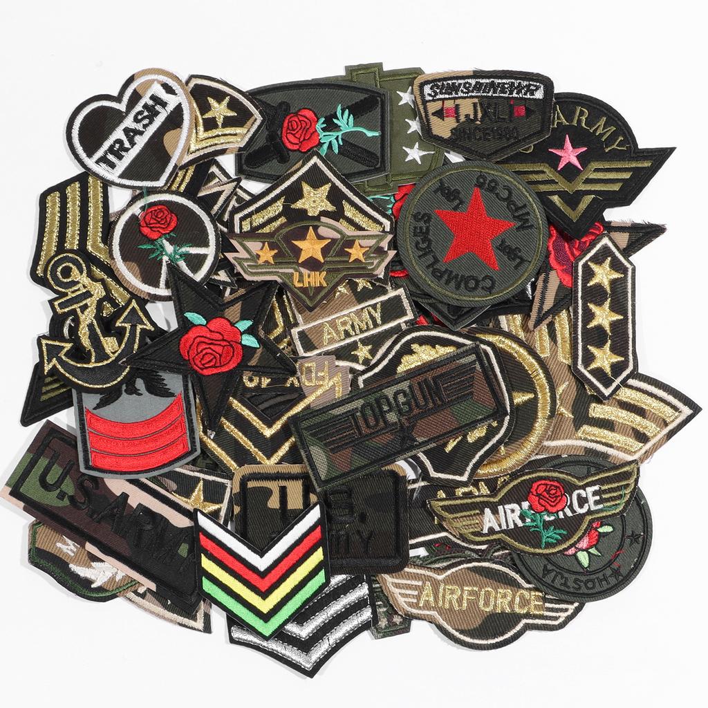 50Pcs Random Morale Patch Bundle, Full Embroidery Loop and Hook Patches Set for Caps, Bags, Backpacks, Vest, Gears Etc