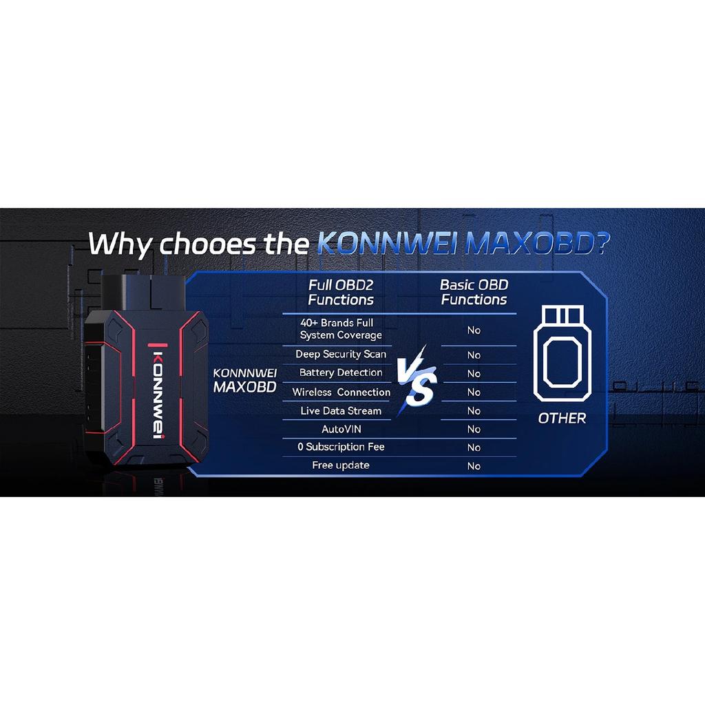 2026 KONNWEI MAXOBD Bluetooth 5.0 OBD2 Scanner Car Diagnostic Tool ABS DPF EPB SAS SRS TPMS Full System Scan Car OBD Functions
