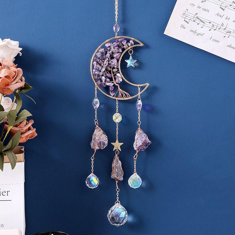 Amethyst Moon Crystal Suncatcher, Tree of Life Hanging Ornament, Prism Rainbow Maker for Window, Boho Home Decor Spiritual Gift