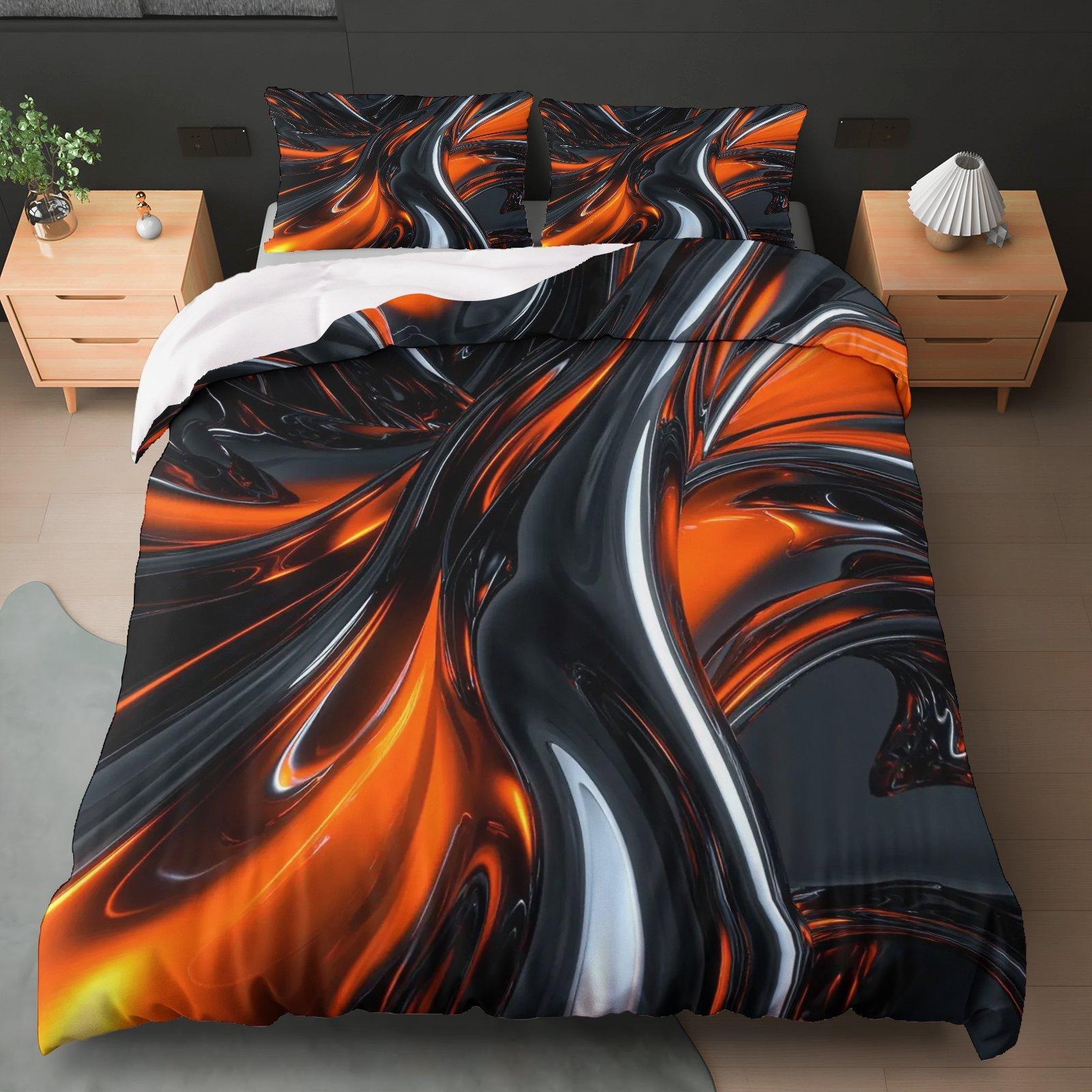 

3Pcs Modern Abstract Black Orange Duvet Cover Set, Halloween Theme Bedding with Pillowcases for Bedroom Living Room Study Hotel EU Twin(135x200cm)