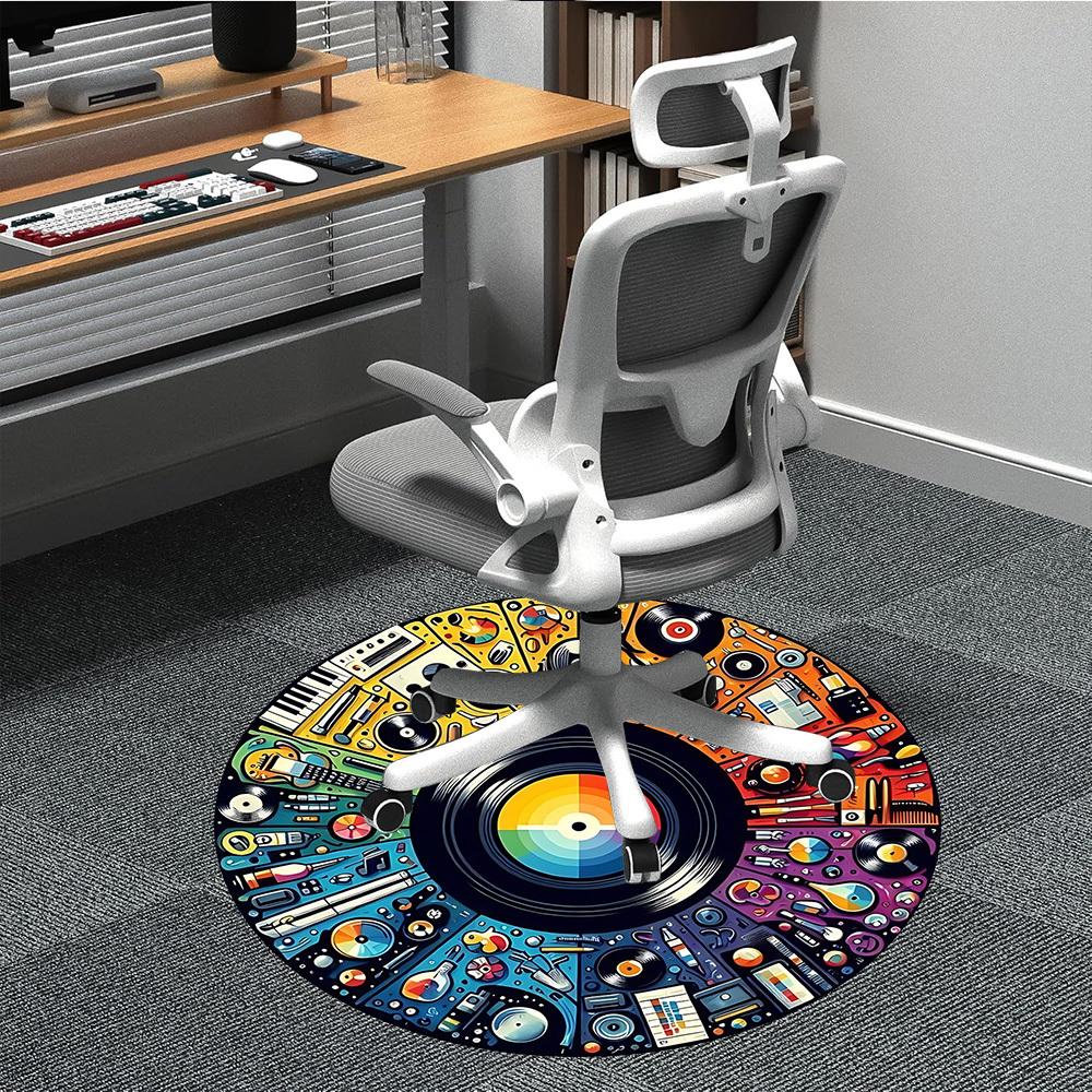 1pc Music Instruments Office Round Area Rug, Indoor Mat Suitable ForOffice, Under Office Chairs Bedroom Living Room Home Decor, Room Deco T134