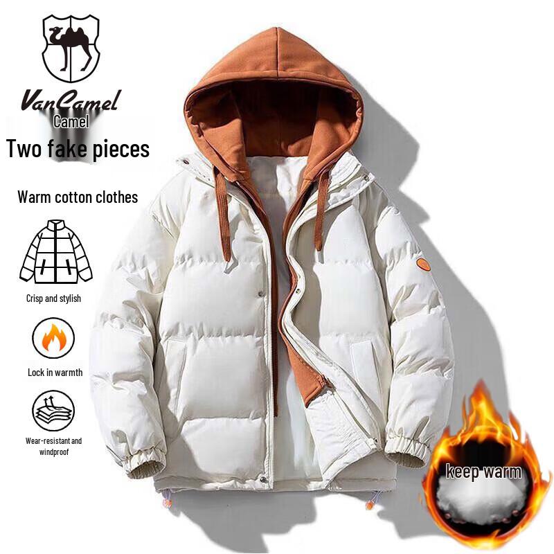 

VANCAMEL Men s Hooded Faux Two-Piece Padded Jacket M