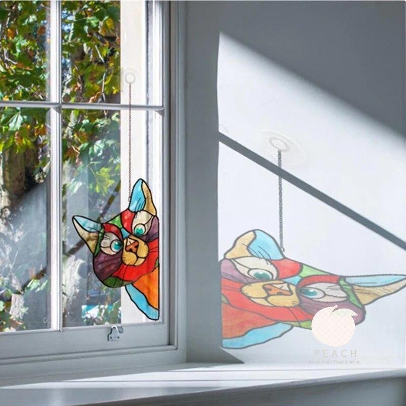 Cat Peeping Glass Window Self-adhesive Stickers, Waterproof Moisture-proof Glass Film, Bedroom Living Room Car Window Decoration