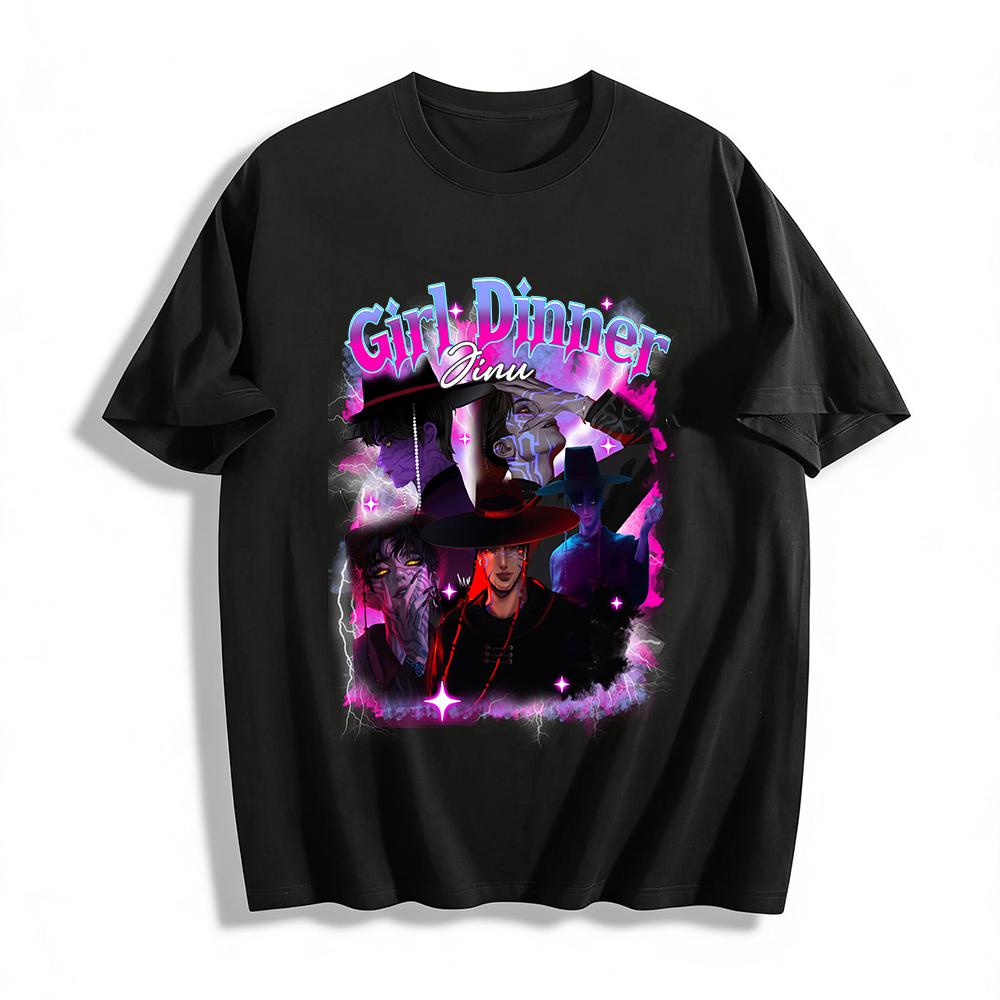 Gojo Satoru Girl Dinner Gothic Style Print T-Shirt Anime Jujutsu Kaisen Dark Streetwear Top Pure cotton T-shirt XXS