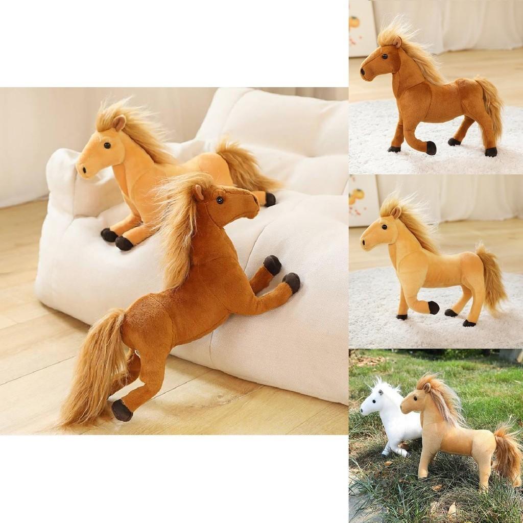 Cartoon-Simulation Plüschpferd Spielzeug Weiches Kuscheltier Geschenk für Jungen Braun und Weiß 26*32cm