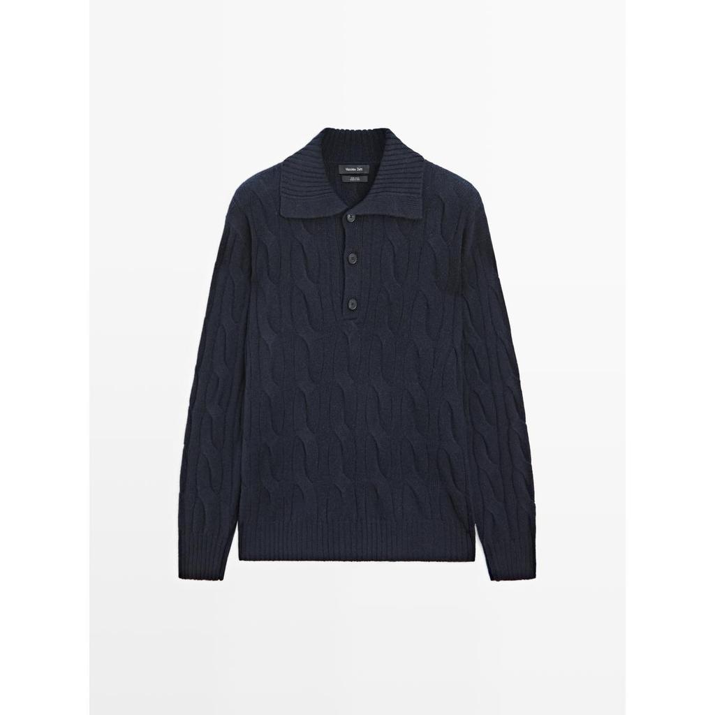Masimodutti Wool Braided Knit Polo Sweater